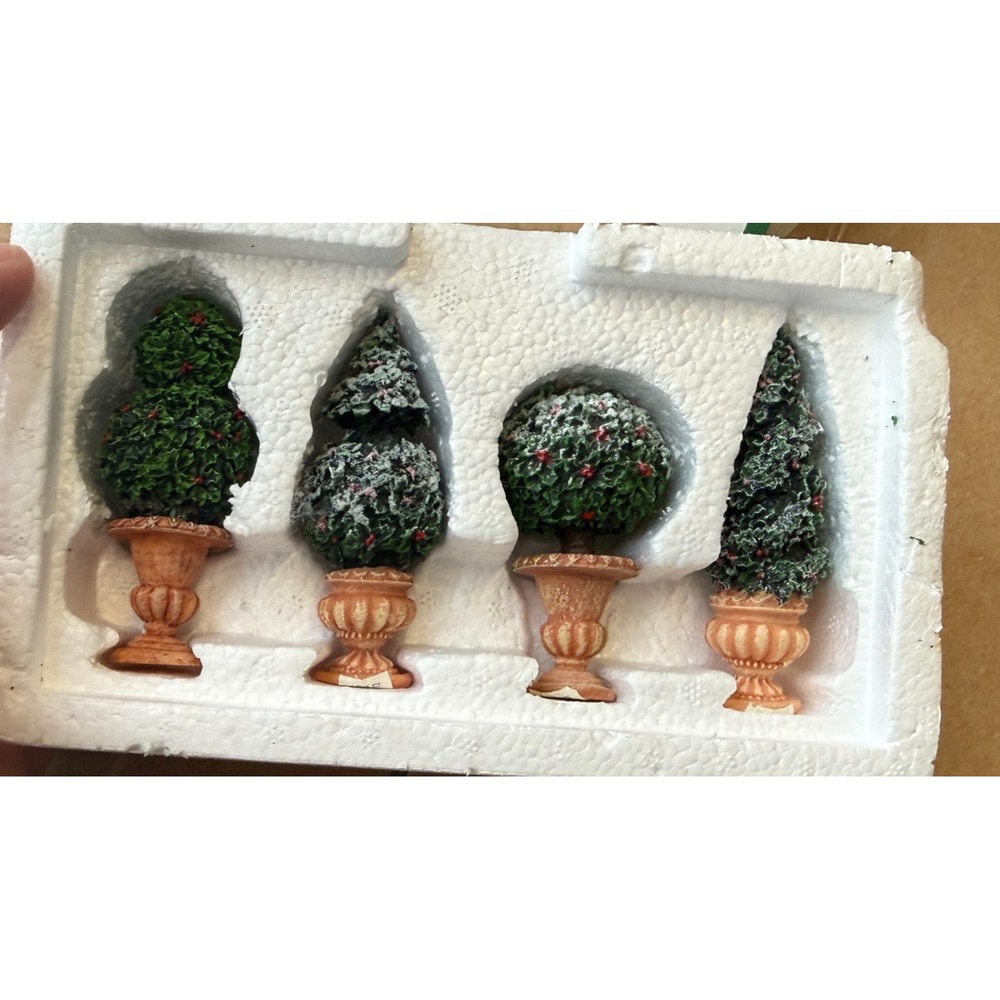 Department 56 Holly Topiaries Set of 4 Village Accessory Snow Covered Shrubs